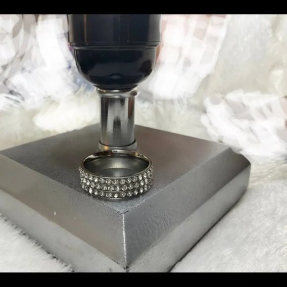 Stainless Steel 3 Row Crystal Eternity Band - Picture 3 of 8